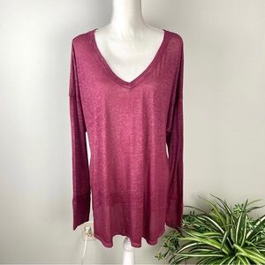 Maurices, Plus Size 2 Burn Out Long Sleeve V-Neck Pull Over Wine Color Top 24/7